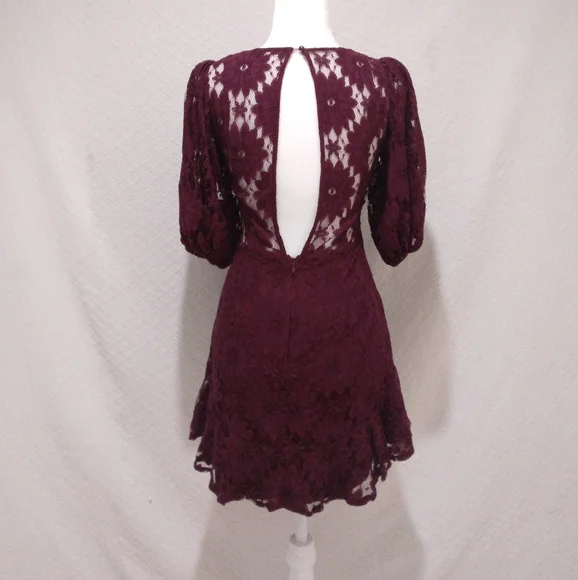 NWOT Saints + Secrets Maroon Lace Floral Dress - Picture 4 of 10